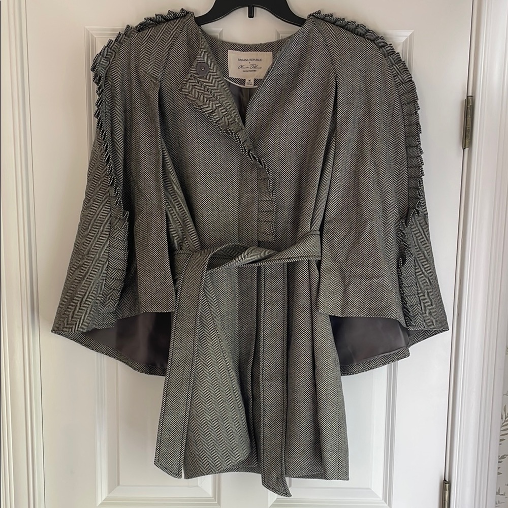Gray Textured Belted Cape Jacket - image 1